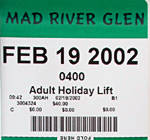 Mad River Glen weekend ski ticket costs $40.00